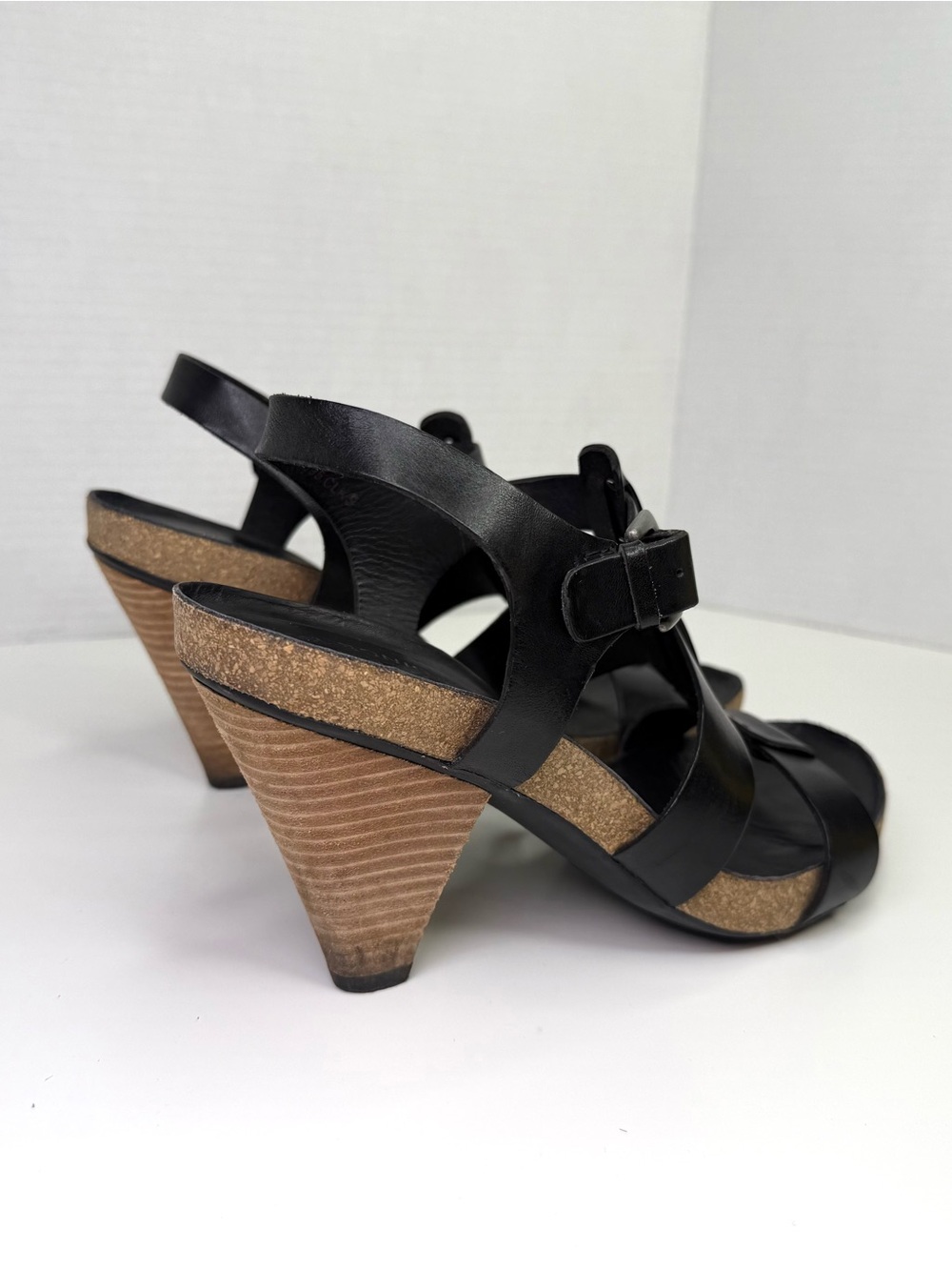 Korks By Kork-Easy Women's Platform Heeled Sandals Size 8 Black Leather Buckle - Picture 11 of 16
